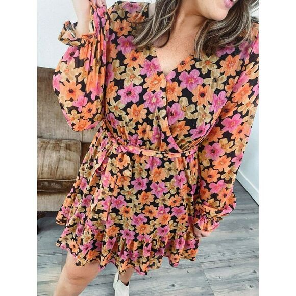 Peach Love California Dresses & Skirts - SALE! Peach Love Women Floral Fall Dress Babydoll Pink Orange Flowers D85620-01
